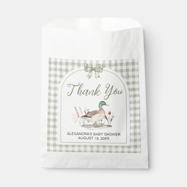 Bolsa De Papel Gingham Sage Green Mallard Duck Baby Shower (Anverso)
