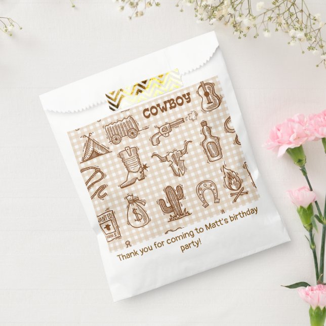 Bolsa De Papel Gingham Western Birthday Party (Sellado)