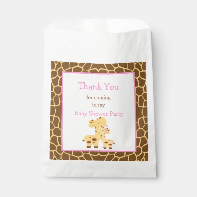 Bolsa De Papel Giraffe Chica Rosa Fiesta Baby Shower (Anverso)