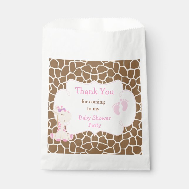 Bolsa De Papel Giraffe Chica Rosa Fiesta Baby Shower (Anverso)