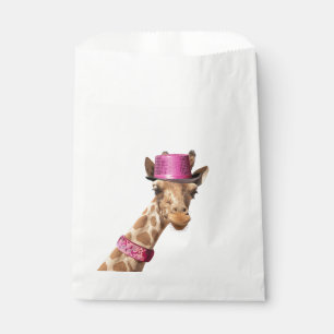 Bolsa De Papel Giraffe en gorra rosa brillante