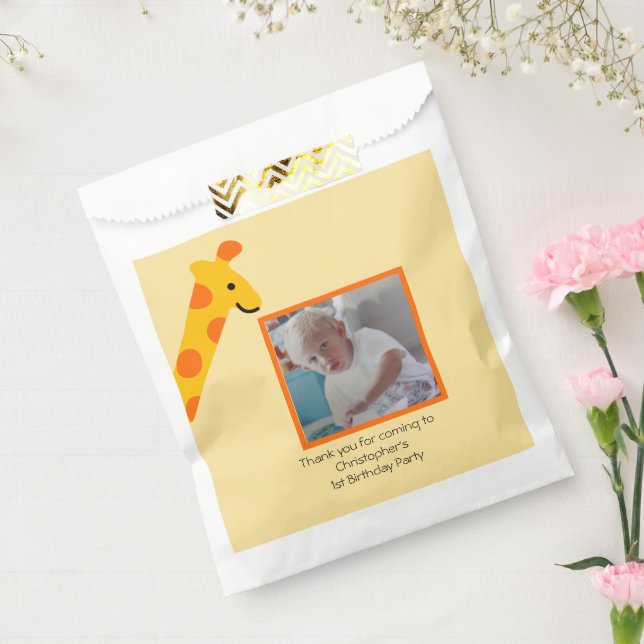 Bolsa De Papel Giraffe Photo Boys 1er cumpleaños Invitación (Sellado)