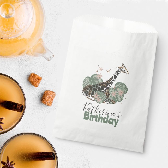 Bolsa De Papel Giraffe Wild Jungle Botanical Animal Birthday  (Subido por el creador)