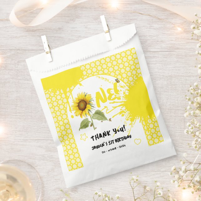 Bolsa De Papel Girasol acuarela con mariposas Cumpleaños 1 (Cortado)