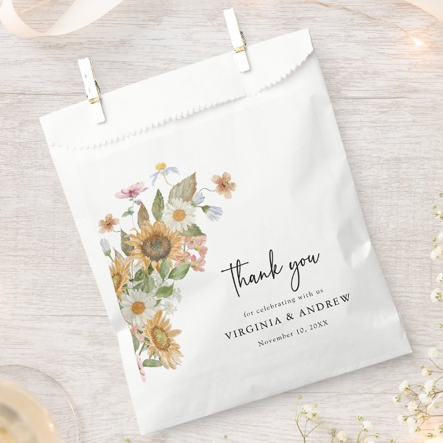 Bolsa De Papel Girasol elegante (Elegant Sunflower Wildflower Thank You Favor Bag by Painted Paperie
)