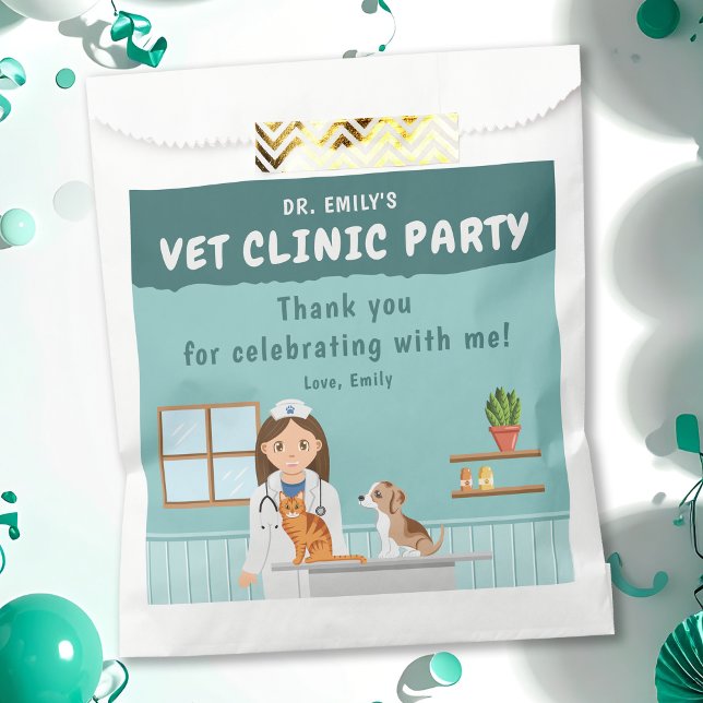 Bolsa De Papel Girl Veterinarian Animal Clinic Birthday Thank You (Subido por el creador)