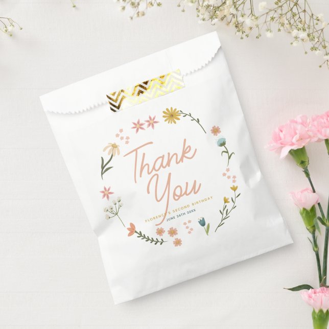 Bolsa De Papel Girls Elegant Pink Boho Wildflower Girls Birthday  (Sellado)