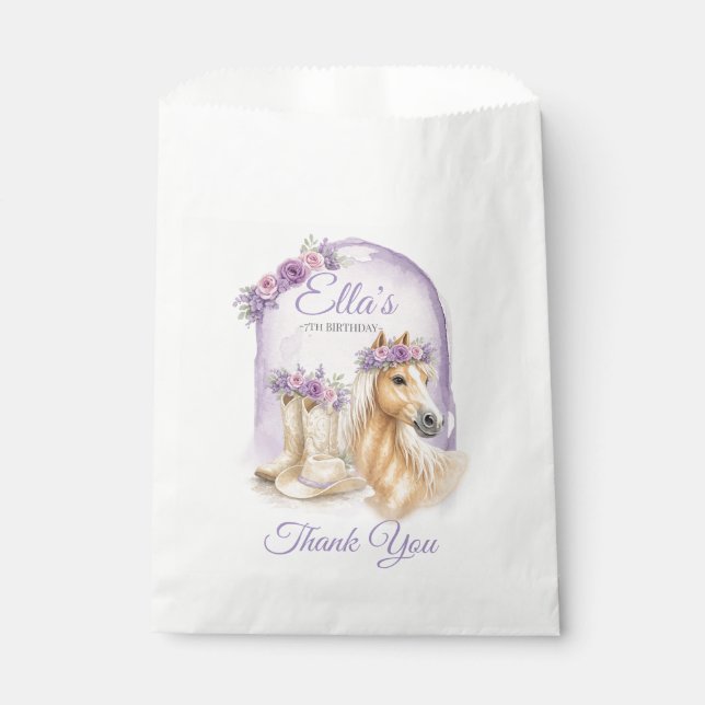 Bolsa De Papel Girls Purple Floral Horse Birthday (Anverso)