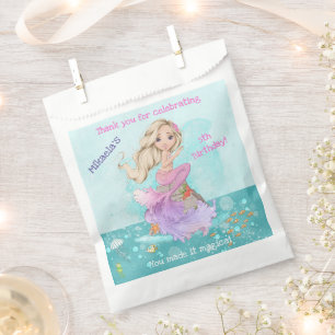 Bolsa De Papel Girly Blonde Mermaid Cumpleaños Gracias