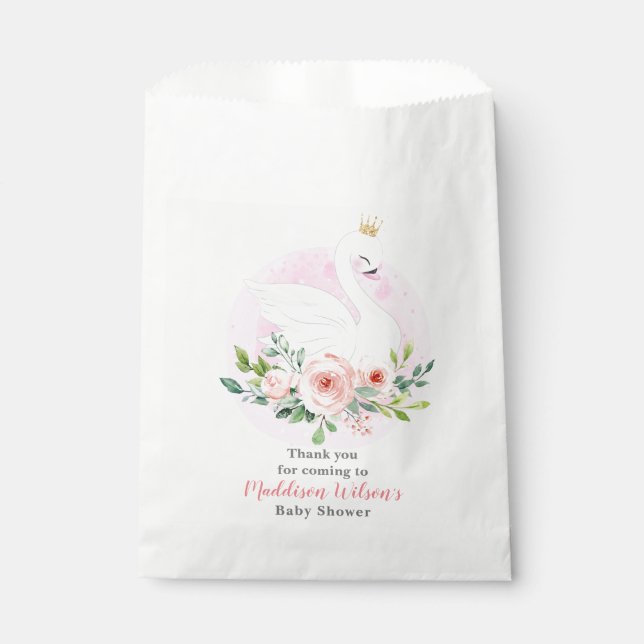 Bolsa De Papel Girly Swan Princess Baby Shower (Anverso)