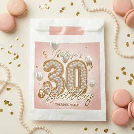 Bolsa De Papel Glam Blush Pink Gold Balloons Pearl 30th Birthday