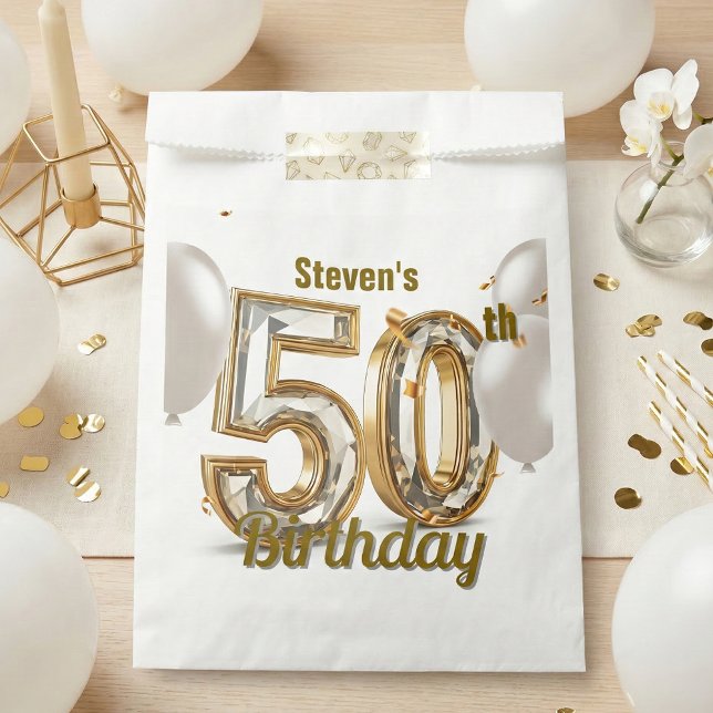 Bolsa De Papel Glam Gold Diamond 50th Birthday Party (Subido por el creador)