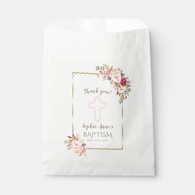 Bolsa De Papel Glam Gold Rubor Floral Baptism (Anverso)