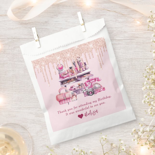 Bolsa De Papel Glam Makeup Chica personalizada Cumpleaños (Cortado)