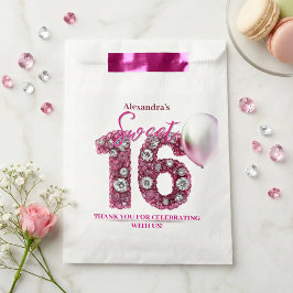 Bolsa De Papel Glam Pink Diamonds & Silver Balloon Sweet 16