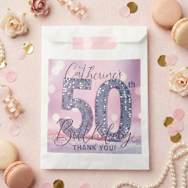 Bolsa De Papel Glam Pink Silver Glitter 50th Birthday Thank You