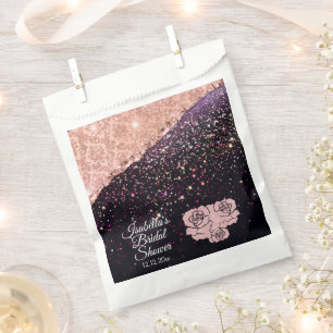 Bolsa De Papel Glam Rosa Purpurina negro Rosas de Rubor