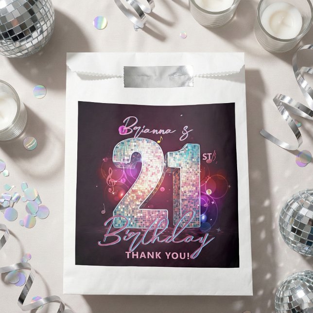 Bolsa De Papel Glam Silver Disco Ball Music Notes 21st Birthday (Subido por el creador)