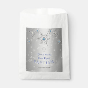 Bolsa De Papel Glam Silver Snowflakes Crystal Blue Pearls Bautism