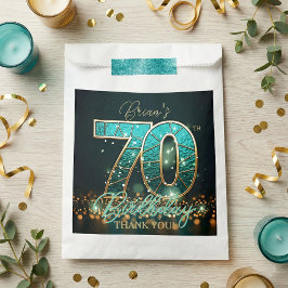 Bolsa De Papel Glam Teal Gold Stained Glass Mosaic 70th Birthday
