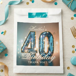 Bolsa De Papel Glamorous Teal Blue Faceted Gemstone 40th Birthday