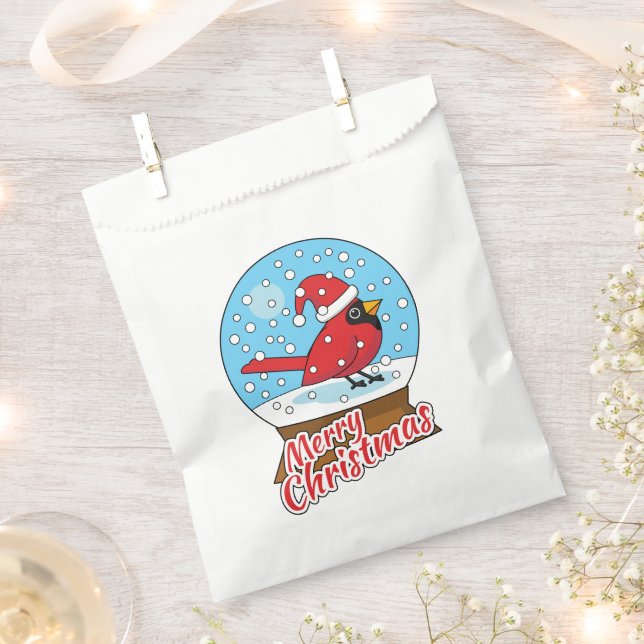 Bolsa De Papel Globe de nieve con cardenal rojo curado (Cortado)