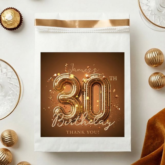 Bolsa De Papel Globo de Oro Cumpleaños 30 Marrón y Bronce (Subido por el creador)