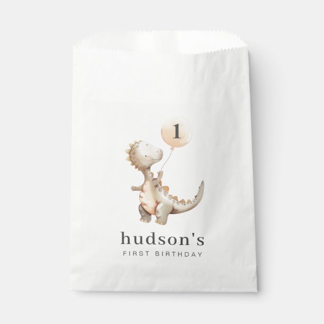 Bolsa De Papel Globo de primer cumpleaños de Dinosaurio (Anverso)