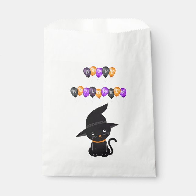 Bolsa De Papel Globos de Halloween felices para gato negro (Anverso)