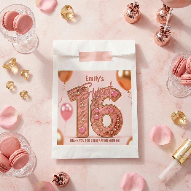Bolsa De Papel Globos de Oro Rosa Glamurosa Fiesta de Cumpleaños  (Subido por el creador)