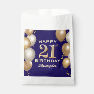 Bolsa De Papel Globos de oro y azul de la marina Fiesta de cumple