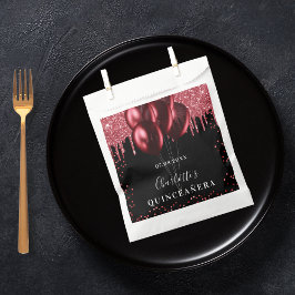 Bolsa De Papel Globos de purpurina rojo negro de Quinceanera