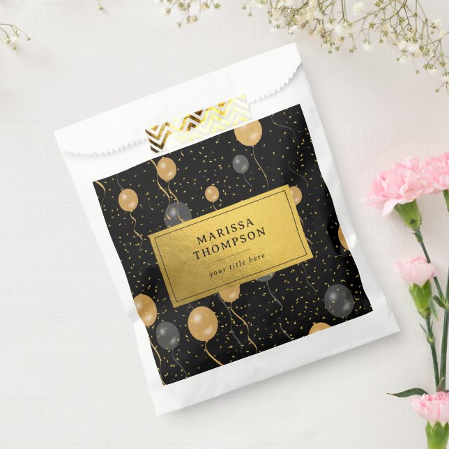 Bolsa De Papel Globos elegantes de oro y negro (Sellado)