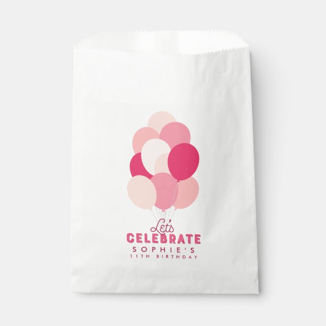 Bolsa De Papel Globos rosados celebremos cualquier cumpleaños de  (Anverso)