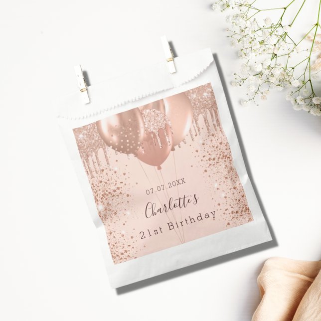 Bolsa De Papel Globos rosados de oro rosa de cumpleaños (Subido por el creador)