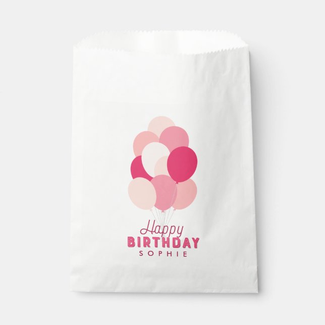 Bolsa De Papel Globos rosados Feliz cumpleaños (Anverso)