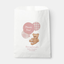 Bolsa De Papel Globos rosados Teddy Bear Baby Shower Gracias