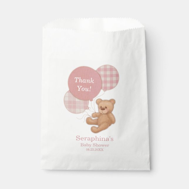 Bolsa De Papel Globos rosados Teddy Bear Baby Shower Gracias (Anverso)