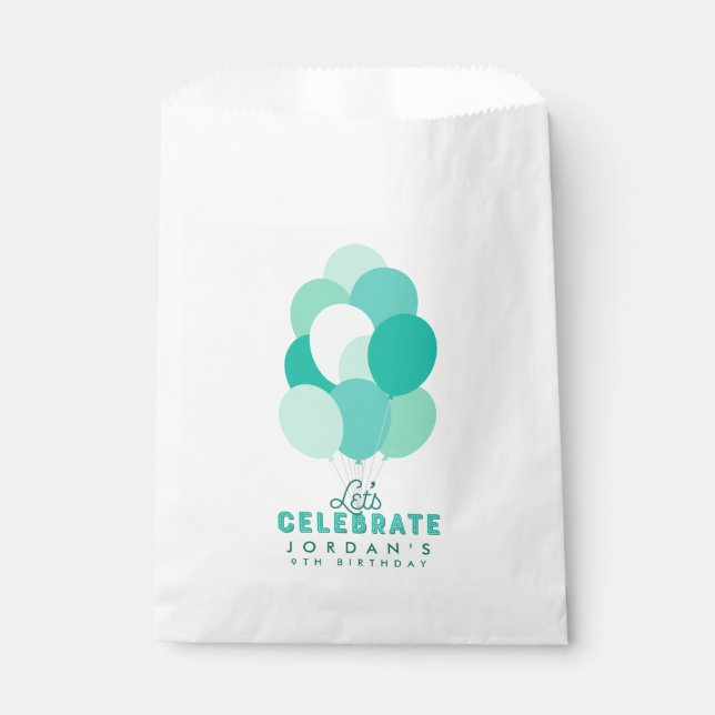 Bolsa De Papel Globos verde azulados celebremos cualquier cumplea (Anverso)