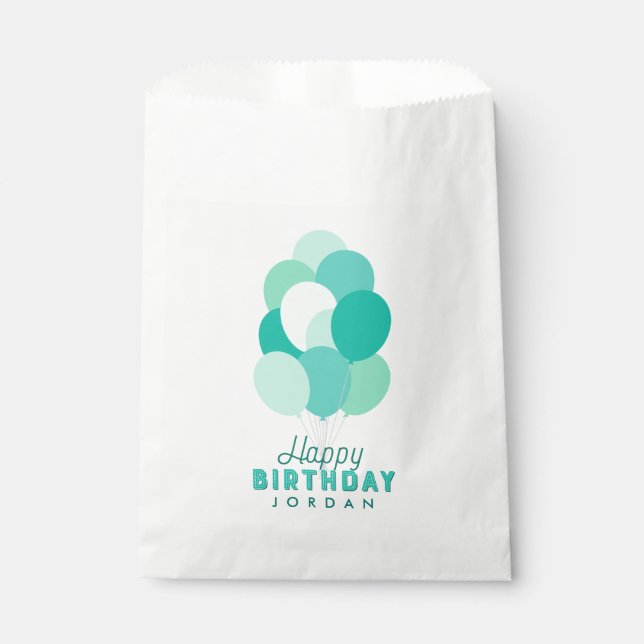 Bolsa De Papel Globos verde azulados Feliz cumpleaños (Anverso)
