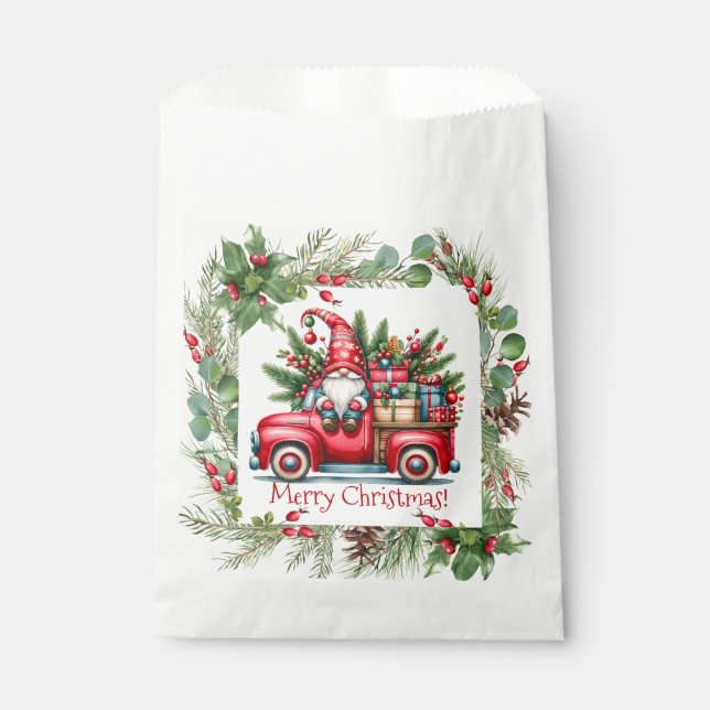 Bolsa De Papel Gnome en Camión Rojo lleno de regalos (Anverso)