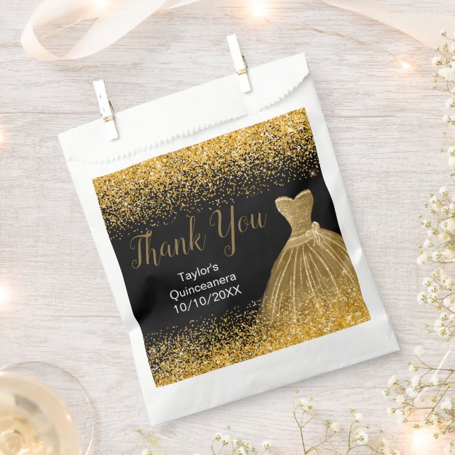Bolsa De Papel Gold Dress Faux Glitter Quinceanera (Cortado)