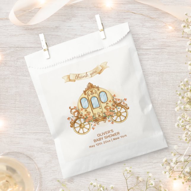 Bolsa De Papel Gold Elegant Flower Prince Carriage Baby Shower  (Cortado)