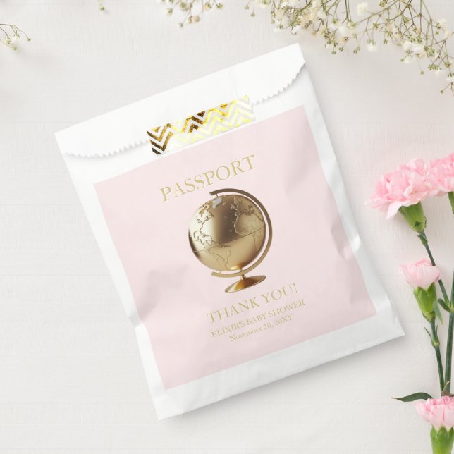 Bolsa De Papel Gold Globe Passport Travel Baby Shower (Sellado)