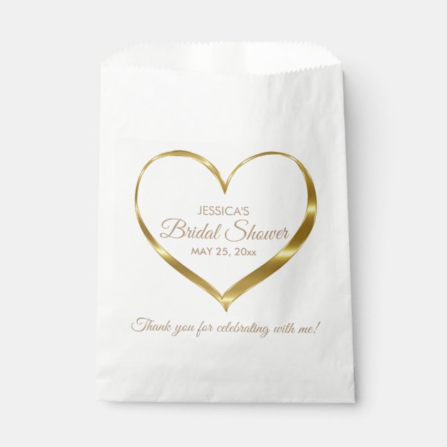 Bolsa De Papel Gold Heart Bridal Shower (Anverso)