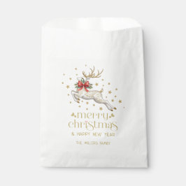 Bolsa De Papel Gold White Christmas Reindeer