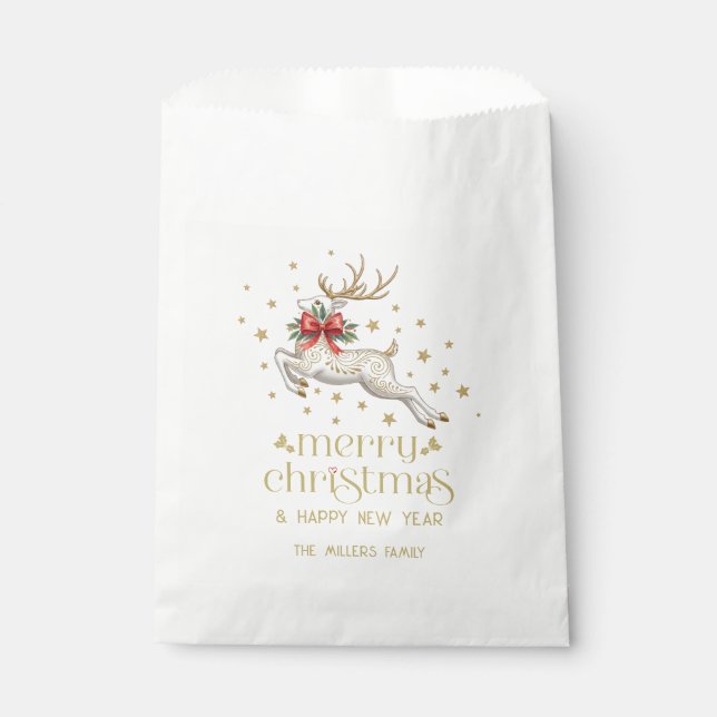Bolsa De Papel Gold White Christmas Reindeer (Anverso)