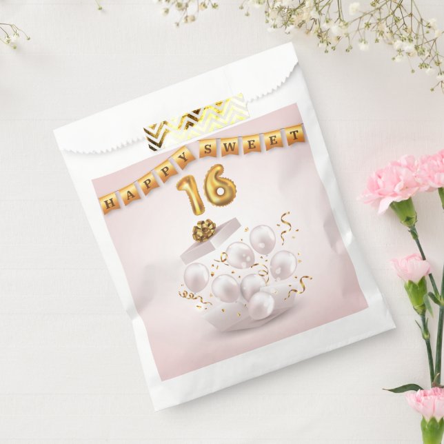 Bolsa De Papel Golden Glow  Sweet 16 Balloons  (Sellado)
