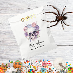 Bolsa De Papel Golosinas Elegantes Florales y de Cráneo Gótico de