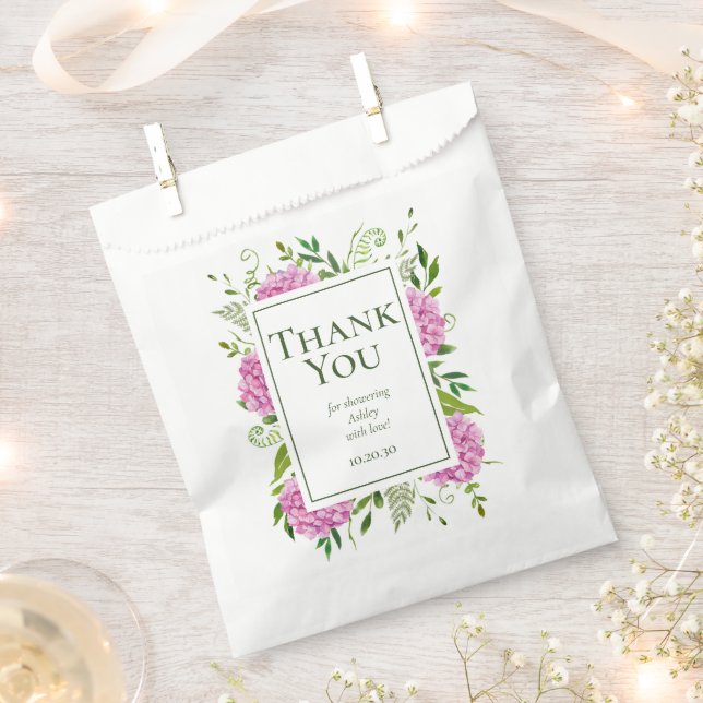 Bolsa De Papel Gracias a Pink Hydrangeas Chica Baby Shower (Cortado)